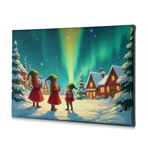 Toile de Pâques DRPZ 40x60cm, le cadeau artistique idéal avec elfes et aurores boréales