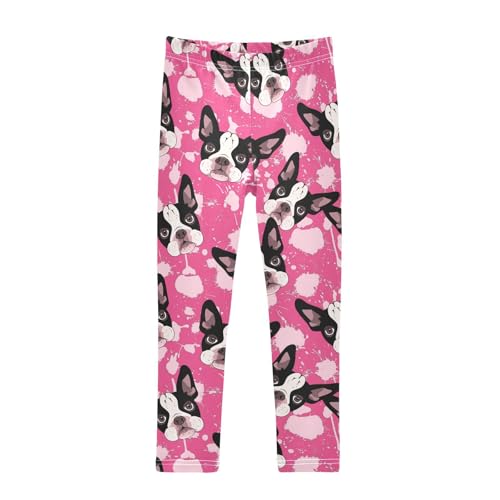 Wusikd Boston Terrier Dog Girls' Leggings Toddler Doodles Pink Kids Yoga Pants Dance Active Tights 4T