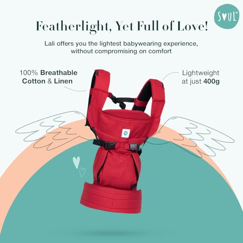 Image of SOULSLINGS 4-in-1 Lali Baby Carrier Bag- Ruby - Cotton | Compact & Lightweight (400g) | Adjustable for 0-24 Months (4-15kg) | Machine Washable & Handwashable | Breastfeeding Friendly