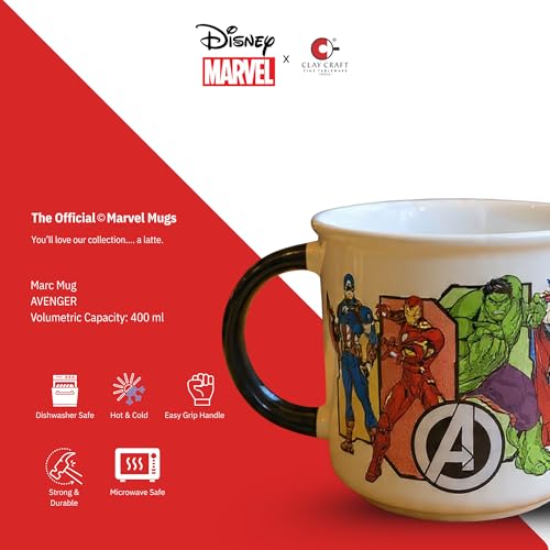 Image of Clay Craft - Official Compatible with Marvel Avengers Superhero Mug |Coffee /Milk Mug, 400 ml |Captain America, Iron Man & Hulk Design |Gift for Kids & Adults |Microwave & Dishwasher Safe