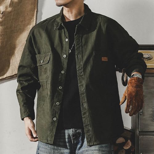 Mens Casual Lightweight Shirt Jacket Vintage Cargo Work Shacket Button Down Overshirt Untucked with Multi Pockets 20252