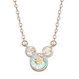 Disneyディズニー 100 ミニーとミッキーマウス オーロラ ボレアル クリスタルネックレス 18インチ+2インチ スターリングシルバーネックレス 公式ライセンス, スターリングシルバー, クリスタル, ピンクミッキー