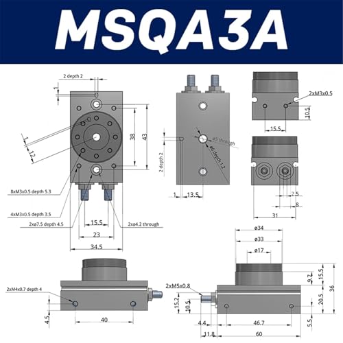 Vérin rotatif MSQA3A pneumatique double effet pour table indexée - 3