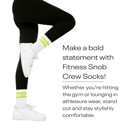 Image of Premium White Striped Crew Socks for Women With Neon Stripes, Athletic Gym & Running Socks