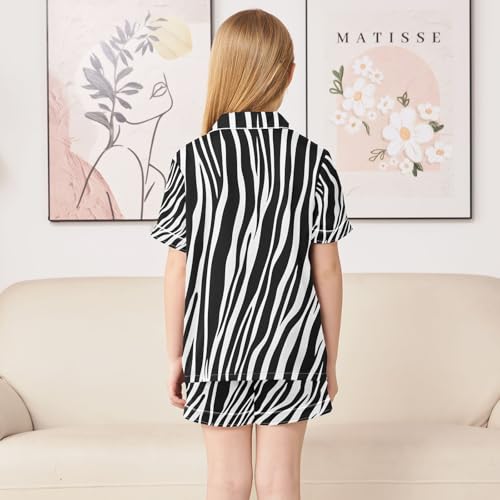 ALAZA White Black Print Zebra Satin Pajamas Set Short Sleeve Button Down Sleepwear Summer Pjs 2 Piece4