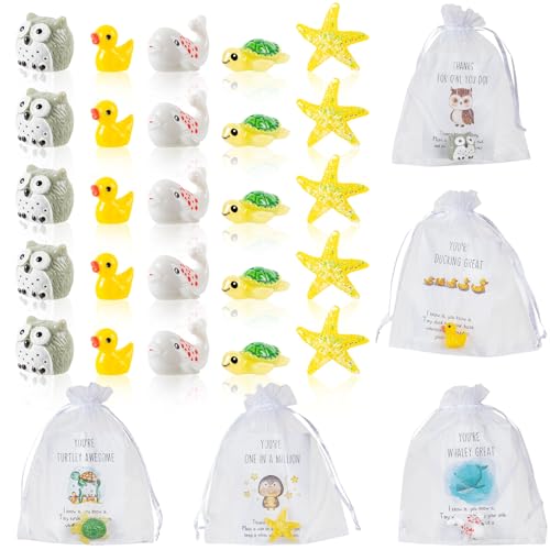 RONGLAIJIN 25 Sets Graduation Gifts Bulk, Appreciation Gifts for Graduation Volunteer Teacher Student, Funny Resin Animal with Pun Note Cards Inspirational Gift Sets for Team Staff Coworker Employee