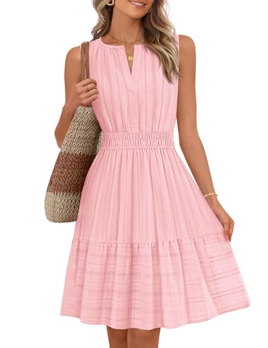 MEROKEETY Womens Summer Casual Sleeveless Mini Sundress, Pink, Medium
