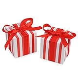 AWELL Small Red Stripes Gift Candy Box Bulk 2x2x2 inch with Red Ribbon, Red White Strips Party Favor