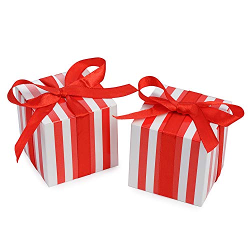 Awell Small Red Stripes Gift Candy Box Bulk 2X2X2 Inch With Red Ribbon, Red White Strips Party Favor Box, Pack Of 50 #TOP7