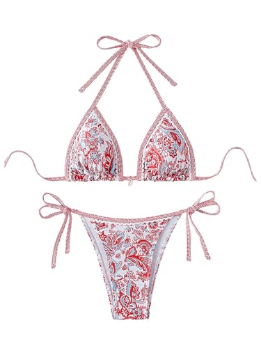 Image of BYFINECANY Women's Floral Printed Bathing Suit Halter Paisley Summer Swimsuit Bikinis Set