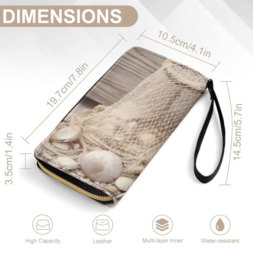 Womens Leather Wallets with Wristlet Strap Coastal Fishing Net Shell Wallet for Women Card Phone Holder Ladies Purse2