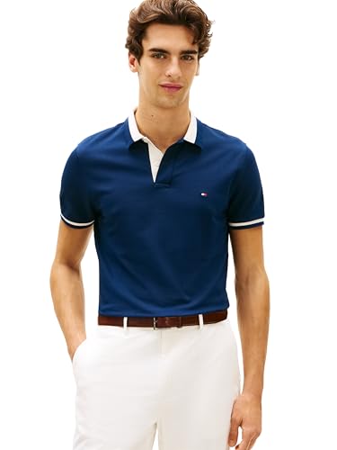 Image of Tommy Hilfiger Men's Short Sleeve Casual Polo Shirts in Regular Fit with Stretch and Contrast Collar Designs