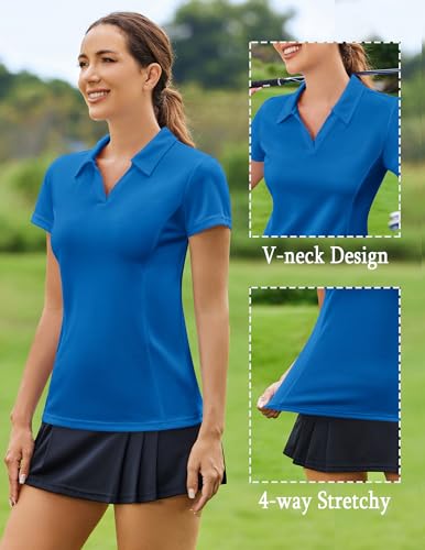 Image of PINSPARK Womens Golf Shirt Short Sleeve Polo V-Neck Quick Dry Tennis Tops | Moisture-wicking Breathable Fabric, Classic Collar, Slim Fit, Ideal for Golf Tennis Pickleball Casual