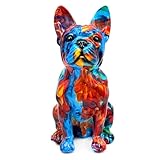 FUNSXBUG Bunte Kunst Statue Französische Bulldogge, Hundefiguren, Skulptur, Sammlerstücke, Zuhause, Büro, Desktop-Dekoration, Outdoor, Garten, Display, Dekoration, Harz (Farbe 3)