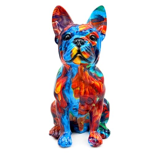 FUNSXBUG Bunte Kunst Statue Französische Bulldogge, Hundefiguren, Skulptur, Sammlerstücke, Zuhause, Büro, Desktop-Dekoration, Outdoor, Garten, Display, Dekoration, Harz (Farbe 3)