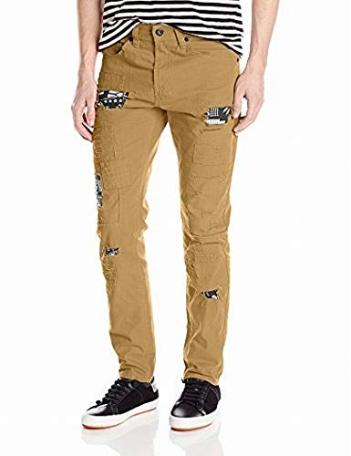 Southpole Men's Long Twill Pants with Printed Backing and Patches in Carrot Fit