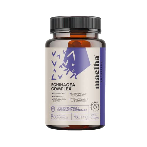 Echinacea-Immunkomplex | Echinacea, Beta-Glucane, Holunder, Vitamine C und D, Selen, Kupfer, Lactobacillus acidophilus | Immunsystem | 60 Kapseln | 100% natürliche Ergänzung