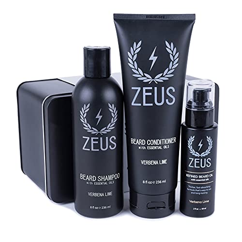 Zeus Beard Starter Kit For Thick Beards, Natural Beard Wash Combo & Premium Refined Beard Oil – Made In Usa (Verbena Lime) #TOP18
