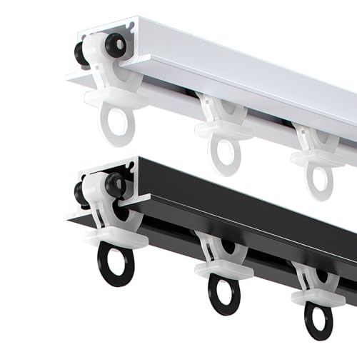 Riel de cortina de techo resistente con rodillos silenciosos, diseño empotrado para colgar cortinas, ideal para separadores de habitaciones, dormitorios, balcones, oficinas, hoteles (negro, 1,25 m)