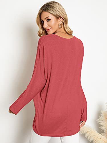 Image of ZANZEA Women's Off The Shoulder Batwing Tops Casual Loose Oversized Tshirts Long Sleeve Fall Pullover Sweater Tops