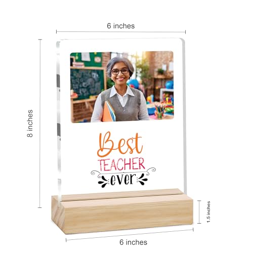 Image of Giftplease Best Teacher Plaque | Personalized Photo Frame with Wooden Stand | Appreciation Gift for Teachers | Teacher's Day Retirement Farewell Gift (Custom Photo & Text CTH 09