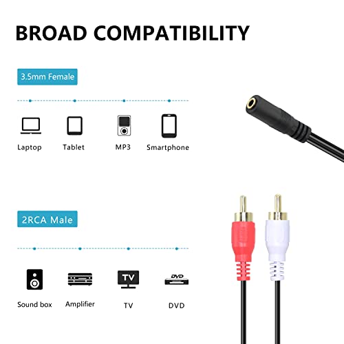 RCA To 3.5mm Audio Cable – 1ft Short Y-Splitter For Connecting Phones, Tablets To Speakers & TVs