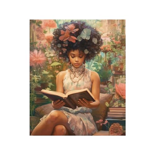 Peinture sur toile femme africaine moderne et bohème rétro noire et or 70x110cm sans cadre