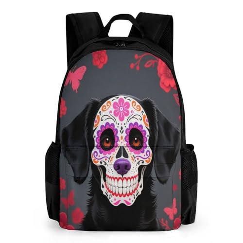 Rucksack Anti-Theft Multipurpose Big Capacity Carry On Bag - Sugar Skull Style Dog Art Traveling & Camping Backpack With Side Pockets