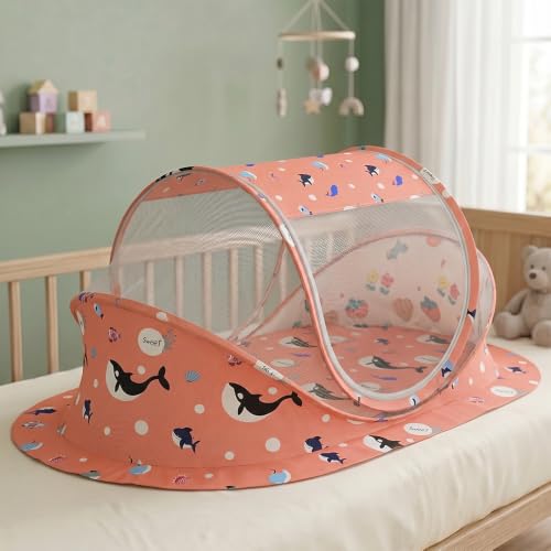 Image of StarAndDaisy Baby Mosquito net with Mattress for Baby, Portable Baby Lounger for Kids, Breathable mesh Mosquito Net. (Shark Print)