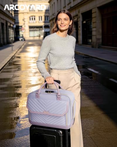 Image of Arcoyard Rolling Laptop Bag Women, Rolling Briefcase for Women for Work, 17 Inch Computer Bag with Wheels, Fashion Flap Laptop Bag With Wheels for Work Business, TSA Friendly Design, Light Purple