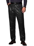 Lars Amadeus Christmas Sequin Dress Pants for Men's Straight Leg Button Down Party Metallic Shiny Suit Trouser 32 Black