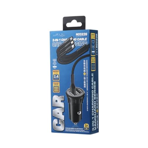 Image of WK LIFE BORN TO LIVE- RCC236 2.4A Faster car Charger with 3 in 1 Stretchable Coil Cable 1.2m Dual USB Port Car Charger Adapter, Compatible with iPhone15 /14 /13 /12pro /Galaxy /S22, Oppo All Devices