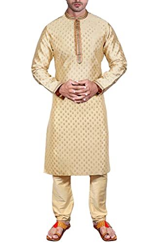 SK105 Men's Beige Kurta Pajama Set Wedding Kurta Pyjama Indian Party Suit