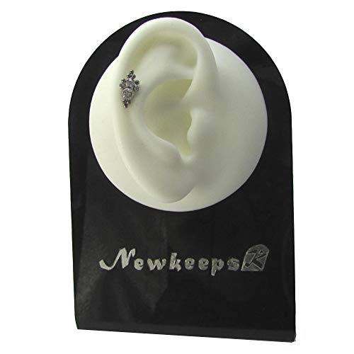 NewkeepsR 16G G23 Titanium Internally Threaded Cubic Zirconia Lozenge Bezel Cluster Gem Top Cartilage Labret Stud - Thumbnail 6