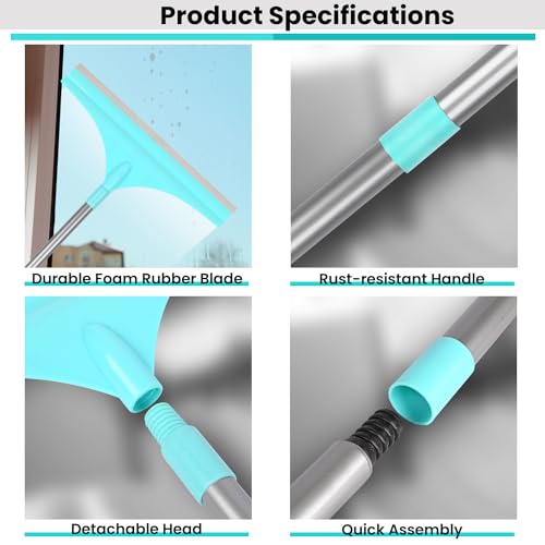 Image of Zureni Squeezee Wiper 16 inch with Silicone Blade, Laminated Rod, and Tapered Rubber for Water, Floor Cleaning, and Dirt Removal for Home, Glass & Tiles in Bathroom & Kitchen (Random Colours)