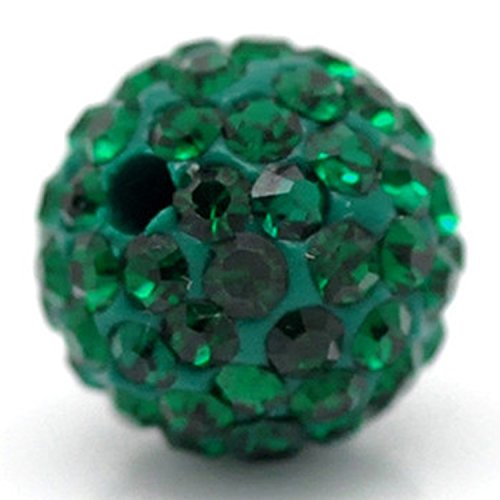 RUBYCA Pave Czech Crystal Disco Ball Clay Beads fit Shamballa Jewelry (100pcs, 12mm, Emerald Green), Dark Emerald