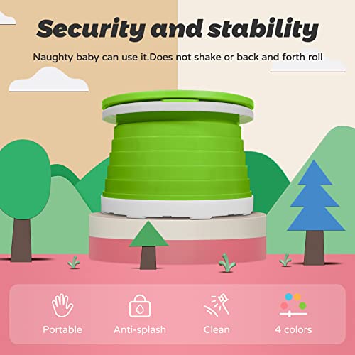 Portable Potty For Kids Toddlers Foldable Travel Potty Training Seat Children's Portable Toilet Potty Chair Toddlers Training Toilet Seat Emergency Toilet For Car, Camping, Outdoor, Indoor (Green) #TOP3
