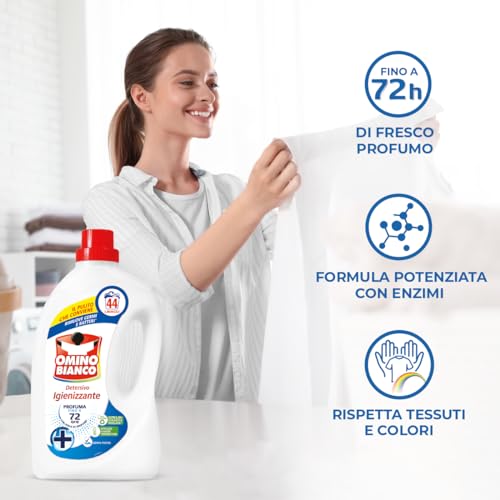 Omino Bianco - Detersivo Lavatrice Igienizzante Liquido, 132 Lavaggi, Igienizza i Capi e Rimuove Germi e Batteri, 1760 ml x 3 Confezioni - Immagine 1
