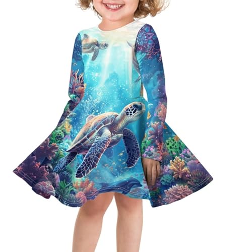 Kids Knee Length Dresses with Long Sleeve 3-16 Girls Midi Dress3