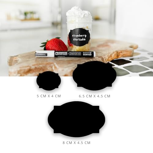 96 Chalkboard Labels for Storage Bins, Chalkboard Stickers with Chalk Maker, Chalk Labels for Kitchen Containers and Organizing, Removable Black Food Pantry Label Stickers for Jars Glass Bottles - Thumbnail 4