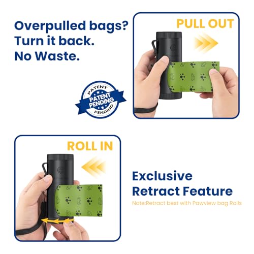 Image of Dog Poop Bag Holder with Rechargeable LED Flashlight, 4 Light Modes for Night Walk Safety, Hands-Free Dispenser with Used Bag Hook & Carabiner Clip, Fits Any Leash, 60 Bags Included