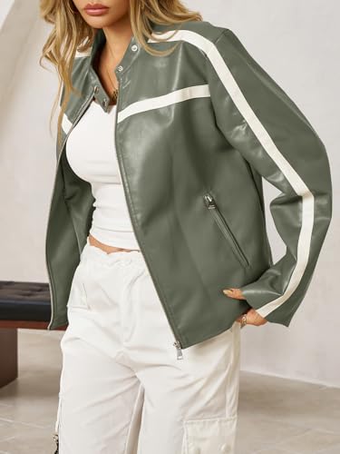 Tankaneo Womens Faux Leather Bomber Jackets Zip Up Color Block Moto Biker Jacket Casual Vintage Y2K Racing Coat2