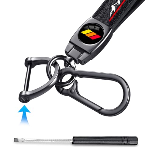 Image of Black Car Keychain, Premium Metal Key Ring & Black Leather, Anti-Scratch Anti-Drop Compatible with Toyota Tacoma 4Runner Tundra TRD Camry Rav4, with Tri-Color Stripe Emblem