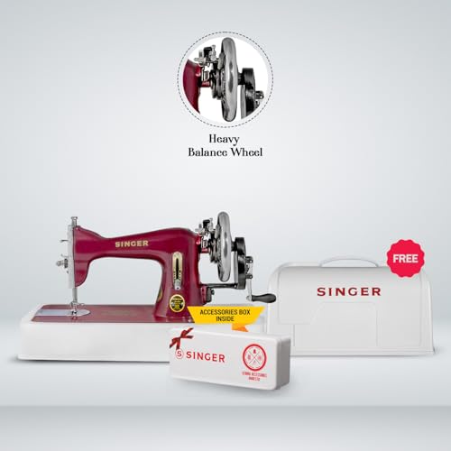 Image of SINGER Solo Red Straight Stitch Hand Sewing Machine with Free Body Cover | 850 SPM | Heavy-Duty Cast Iron Body | Ideal for Home Use & Thick Fabrics | Built-in Thread Cutter | 2 Years Warranty