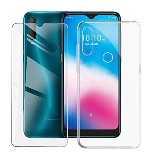 Siide Cover per Alcatel 3L 2021/Alcatel 1S 2021 (6.52), con 3 Pezzi Pellicola Protettiva in Vetro Temperato, Custodia Protettiva in Silicone Morbido Trasparente TPU Case Accessori