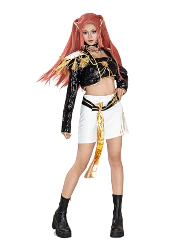 OSIAS Women Mira Cosplay Costume Golden Stage Outfit Black With Sequined Design (XXL)