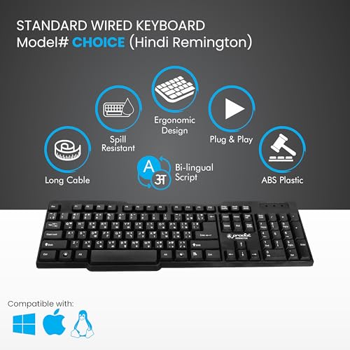 Image of ProDot ProSeries Wired Keyboard with Rupees Symbol | Hindi Remington | Made in India | Ergonomic, Spill Resistant Design | 104 Keys | 10M Key Life | 1 Year Warranty | Works with Windows, iOS, Linux