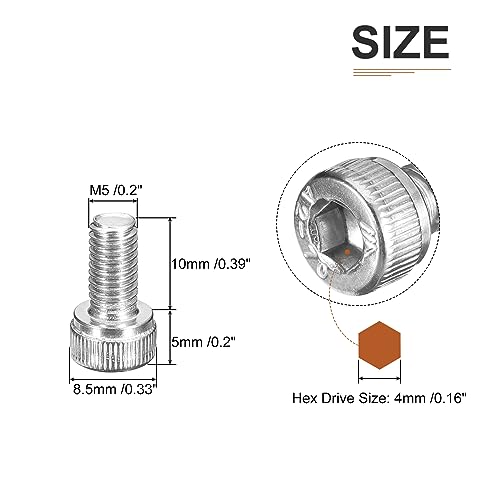 DTGN M5x10mm Socket Head Cap Screws Bolts, 50Pcs 304 Stainless Steel 18-8, Metric Machine Hex Socket Screw, Hex Drive - Image 2
