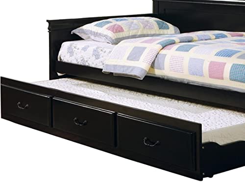Image of APRODZ Mango Wood Carss Daybed with Trundle Bed for Home | Bed for Bedroom, Black Finish