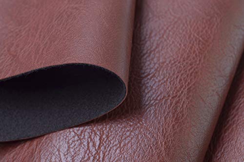 Image of Wento Thick 1 Yard Faux Leather Soft Skin Grain PU Fabric for Furniture Cover, Reupholster Sofa Chairs, Cushions, Vinyl Upholstery (1yard, Red Brown)